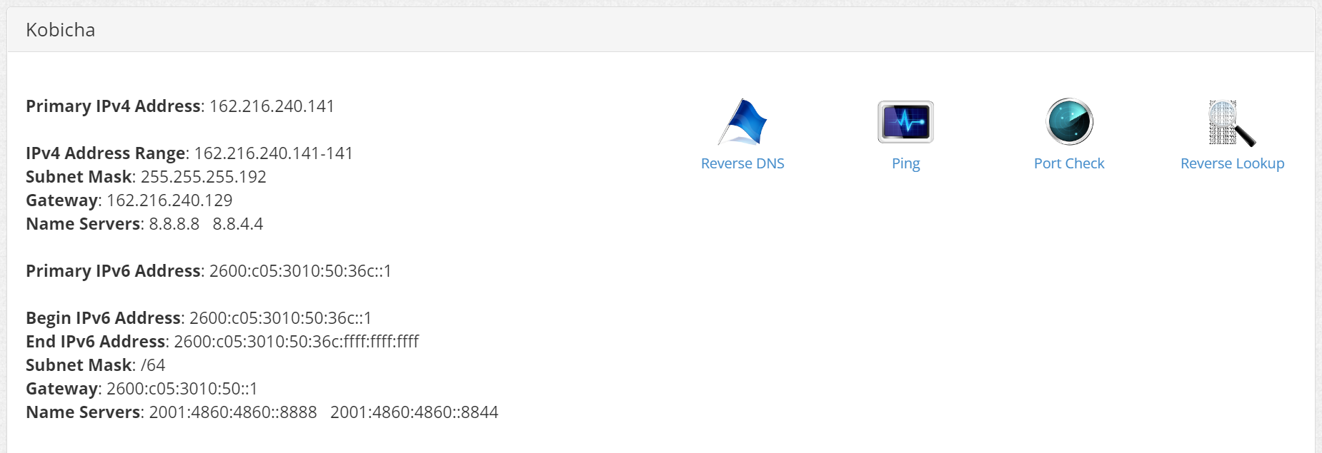 Network settings from Control Panel